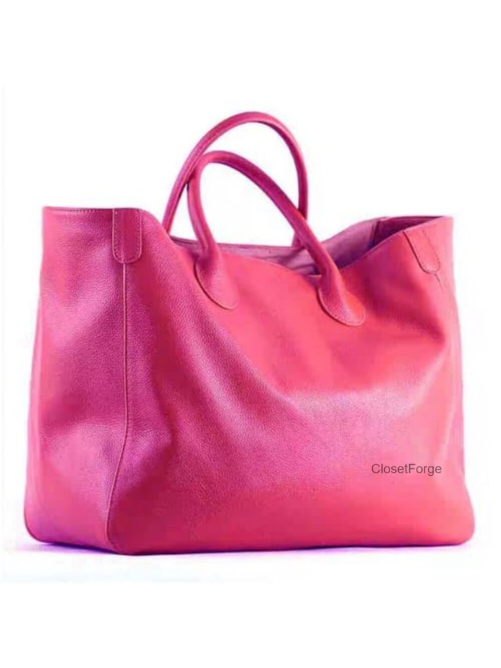 Large Pink Leather Tote Bag Work Travel Purse Laptop